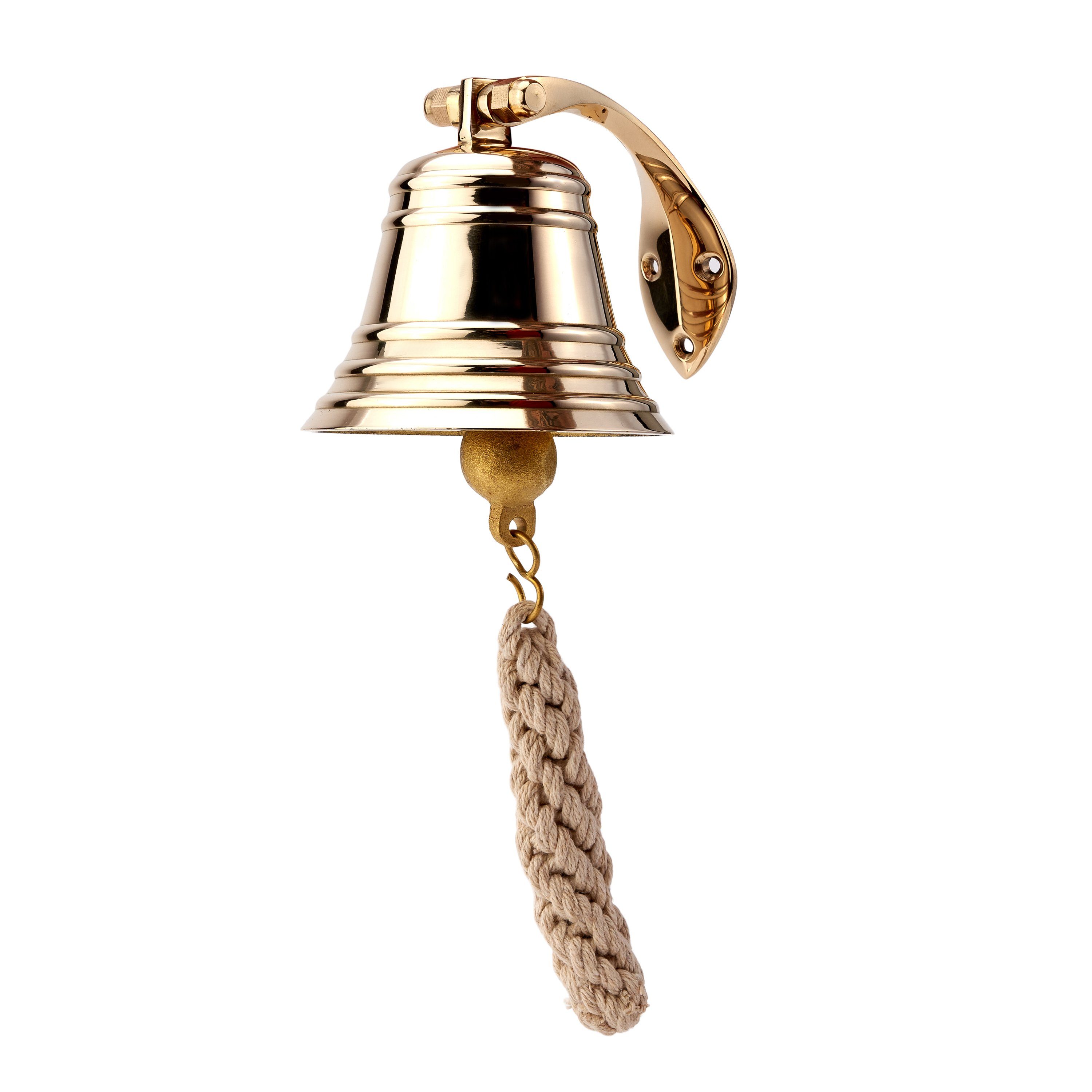 NKlaus Dekofigur Schiffsglocke Messing gold mit Wandhalter & Bändsel Ø: 7,5cm schwere A, Made in Germany