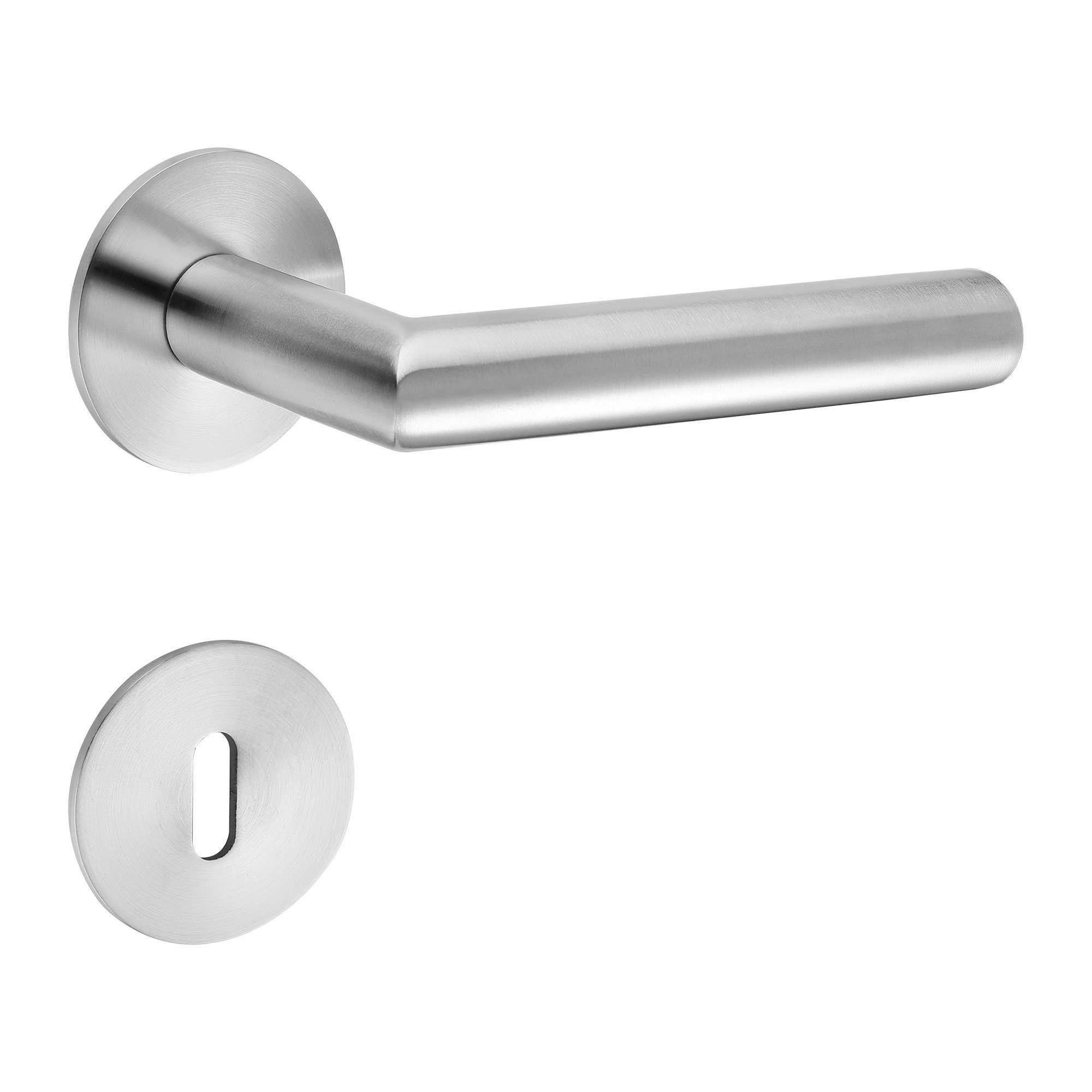 Türbeschläge24 Drückergarnitur New Orleans, 3 mm Magnet-Flachrosette, festdrehbar gel., Türgriffe, BB (Buntbart), V2A Edelstahl matt