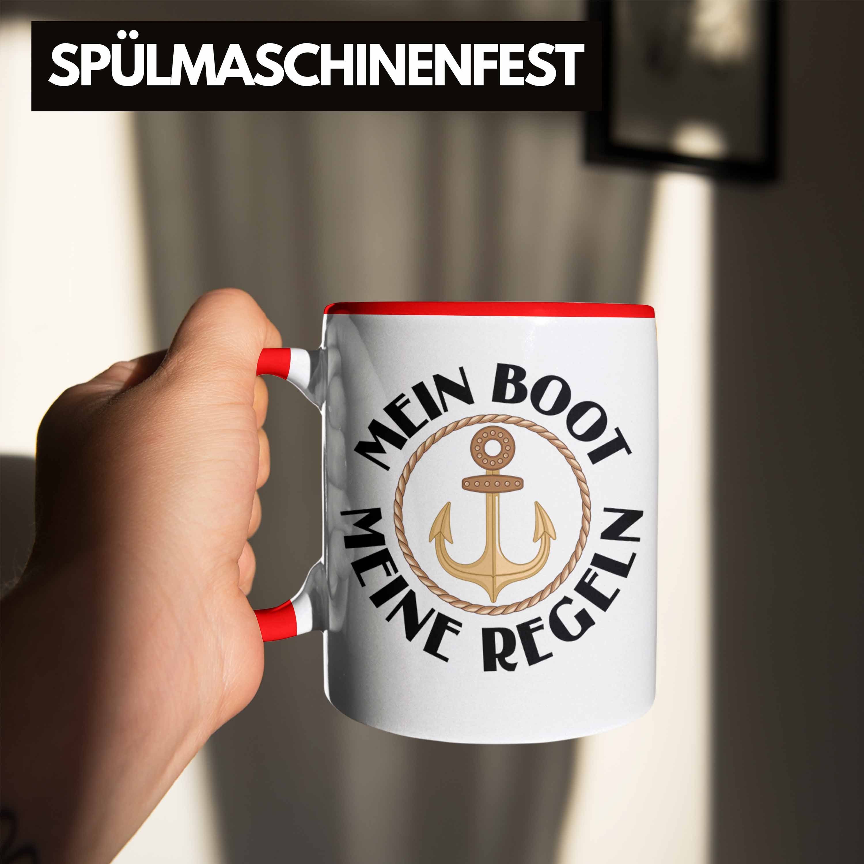 Trendation Tasse Rot Trendation Segeln Tasse Bootsfahrer Lustiger Herren Kapitän Geschenk - Sportboot Lustig Motoboot Spruch Käptn Segler