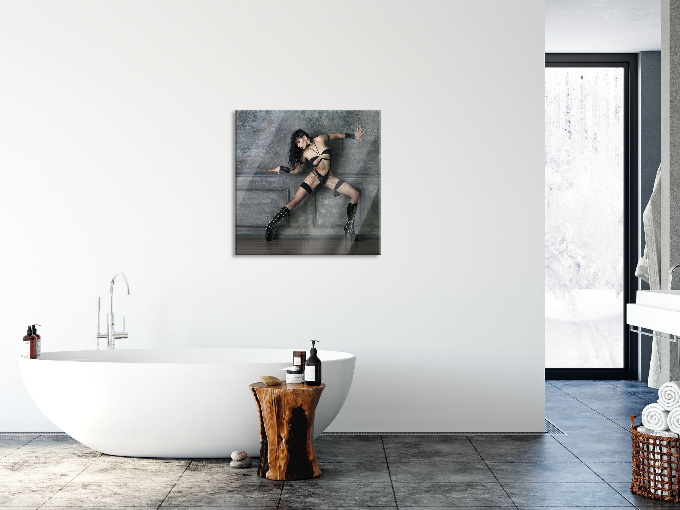 Pixxprint Glasbild Erotische Frau in High Heels und Dessous, Erotische Frau in High Heels und Dessous (1 St), Glasbild aus Echtglas, inkl. Aufhängungen und Abstandshalter