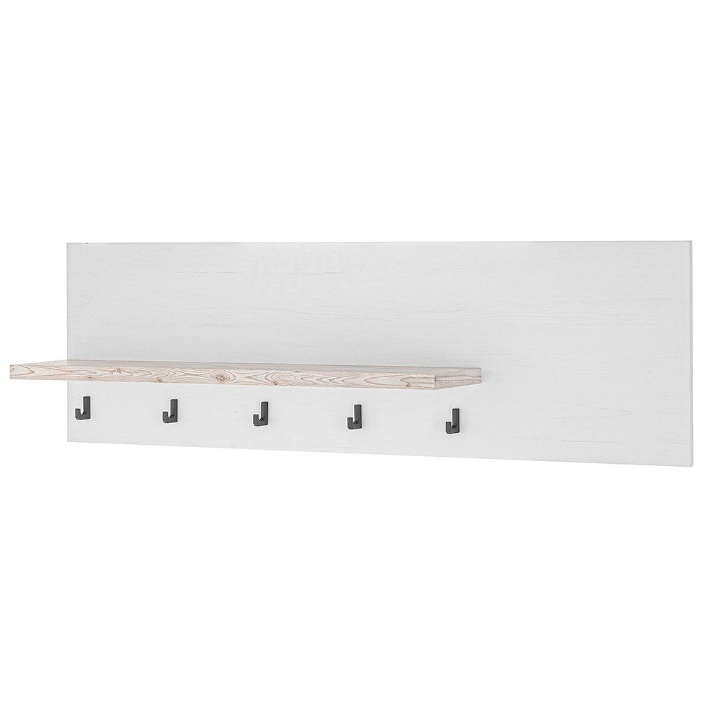 Lomadox Wandregal FERNA-61, Küchenregal, 130 cm breit, 5 Haken, Pinie Weiß mit Pinie dunkel Nb