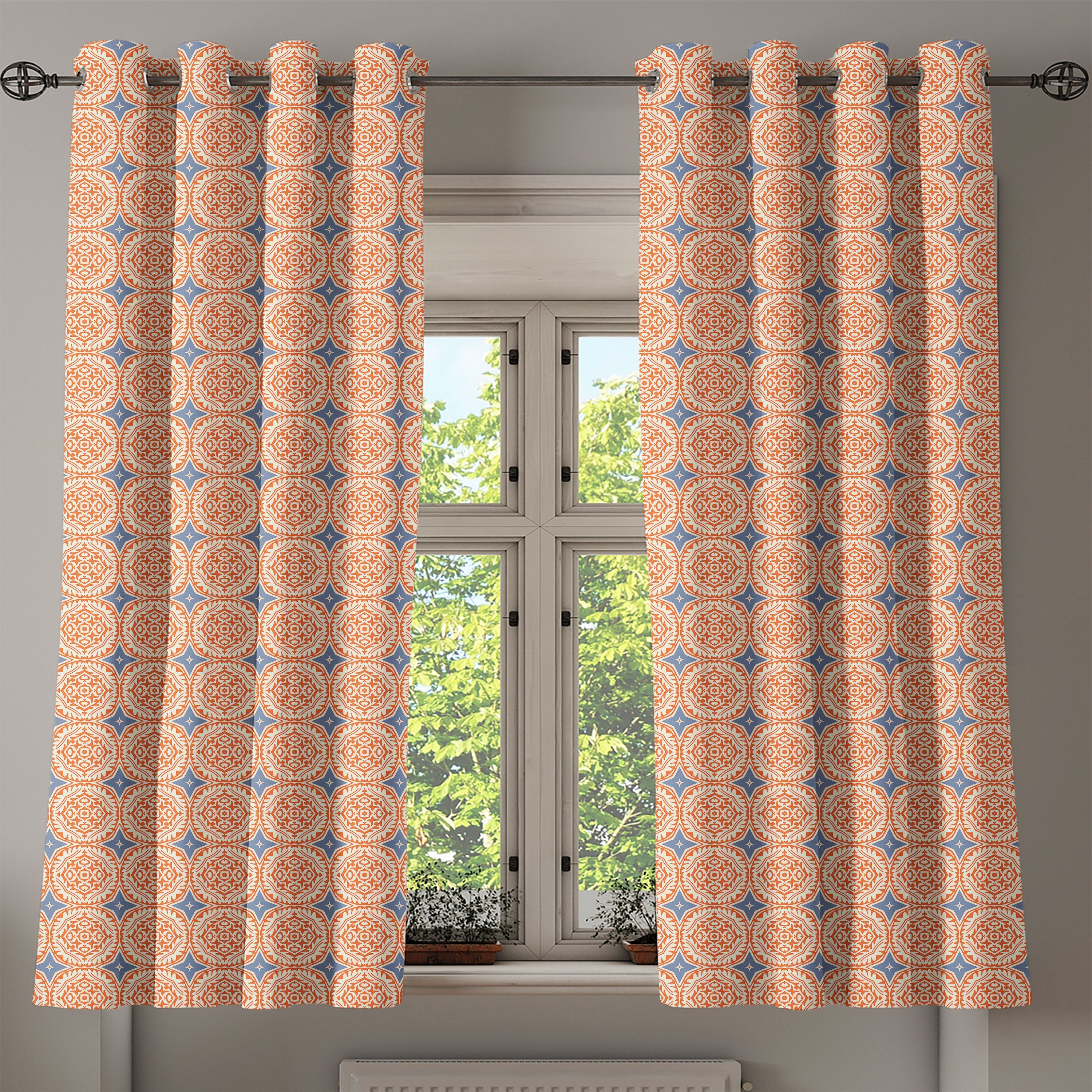 Abakuhaus, für Blumenmotiv Schlafzimmer Dekorative traditionell 2-Panel-Fenstervorhänge und Sterne Wohnzimmer, Gardine