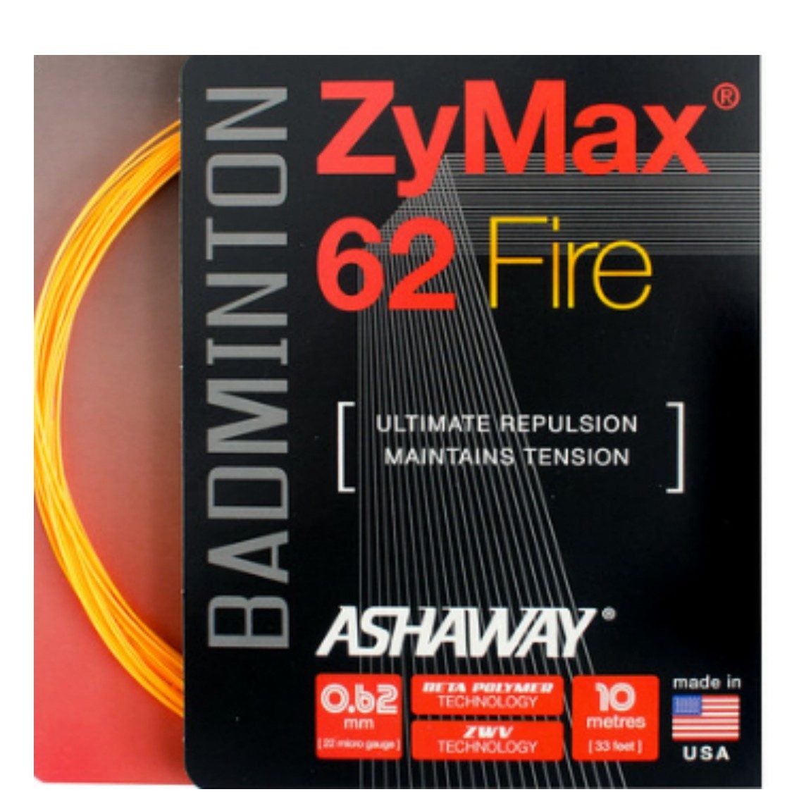 Ashaway Badmintonsaite Zymax 62 Fire orange 10m Set, Saitendicke: 0.62