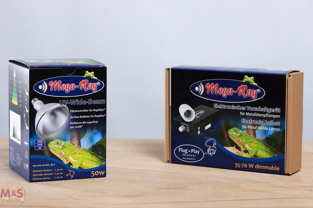 Terrarium Mega Ray 50 Watt Set (Lampe + E 27 Fassung + Vorschaltgerät)