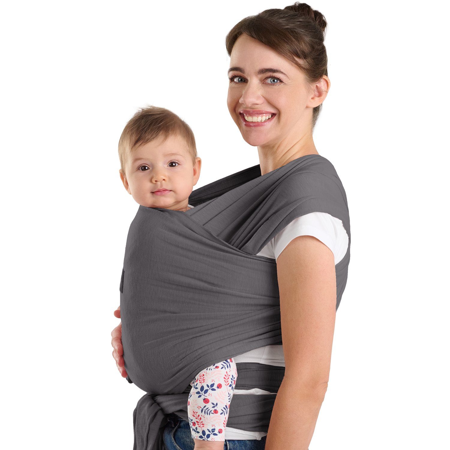Laleni Tragetuch Babytragetuch für 16kg - elastisch weiche 100% Bio-Baumwolle, Neugeborene bis Grau