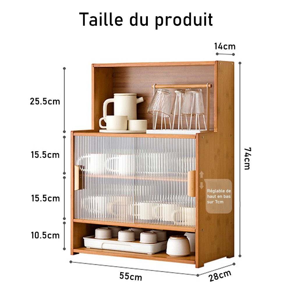 NUODWELL Küchenbuffet Küchenschrank Bambus, Aufbewahrungsschrank mit 2 Schi günstig online kaufen