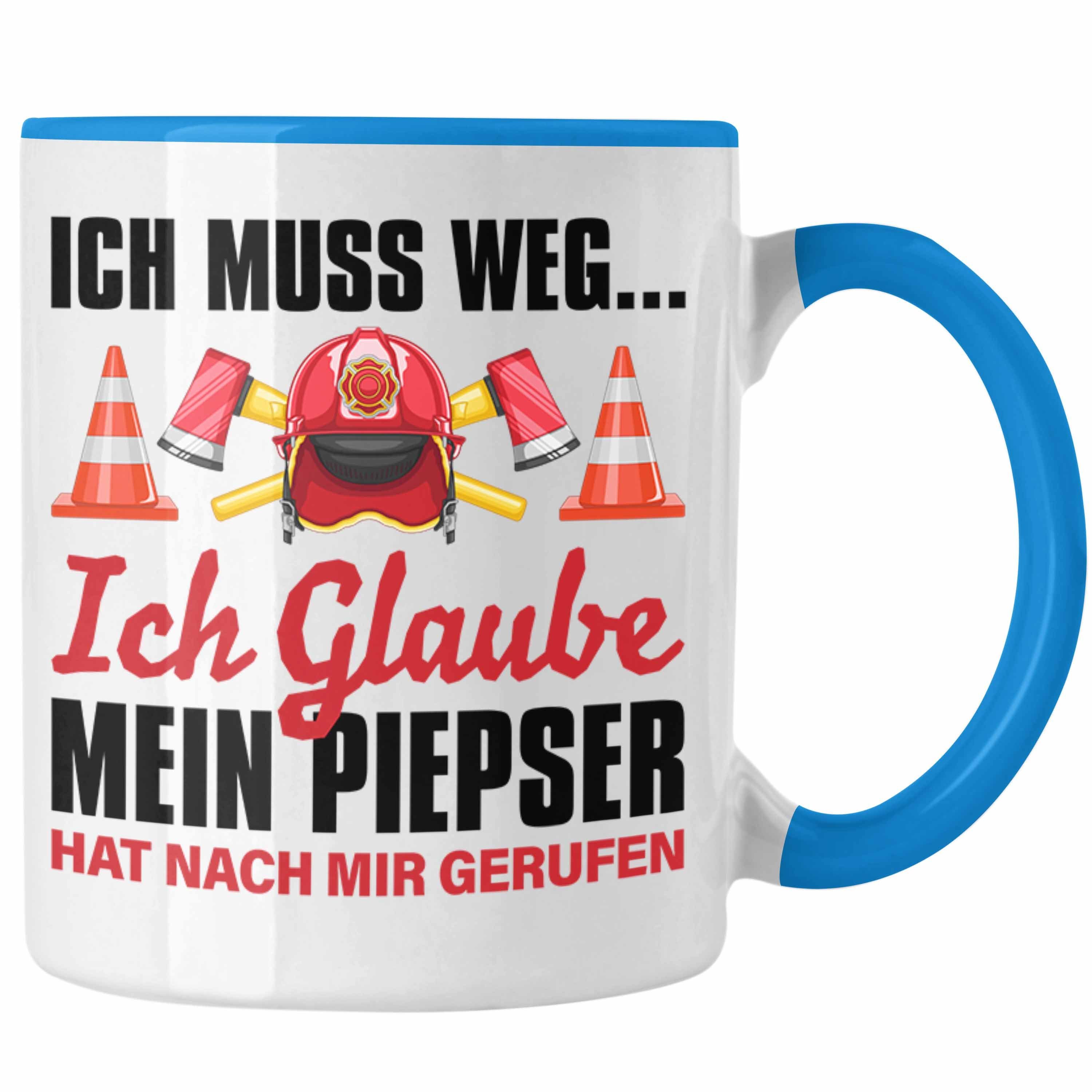 Trendation Tasse Trendation - Feuerwehr Tasse Geschenk für Feuerwehrmann Geburtstag Männer Spruch Blau