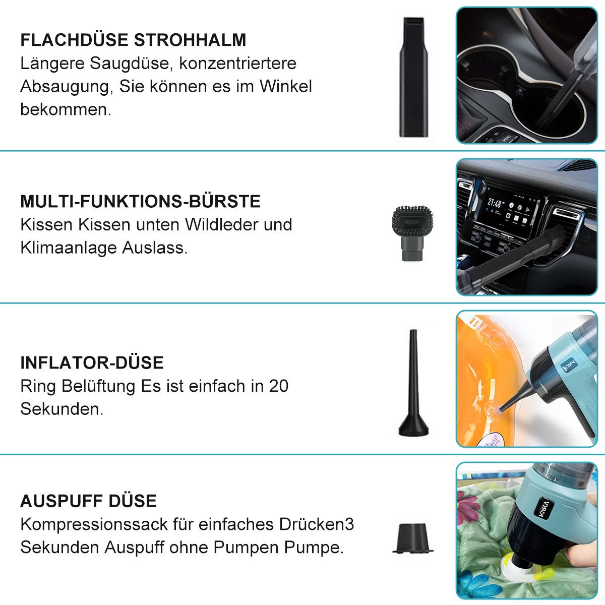 KNKA Bodenstaubsauger 120W Staubsauger, Leistungsstark, mit energiesparenden,9000Pa, 120 W, mit Beutel, Beutellos, 3 HEPA-Filter,9000 Pa,30 Min Laufzeit, USB‑C Schnellladung