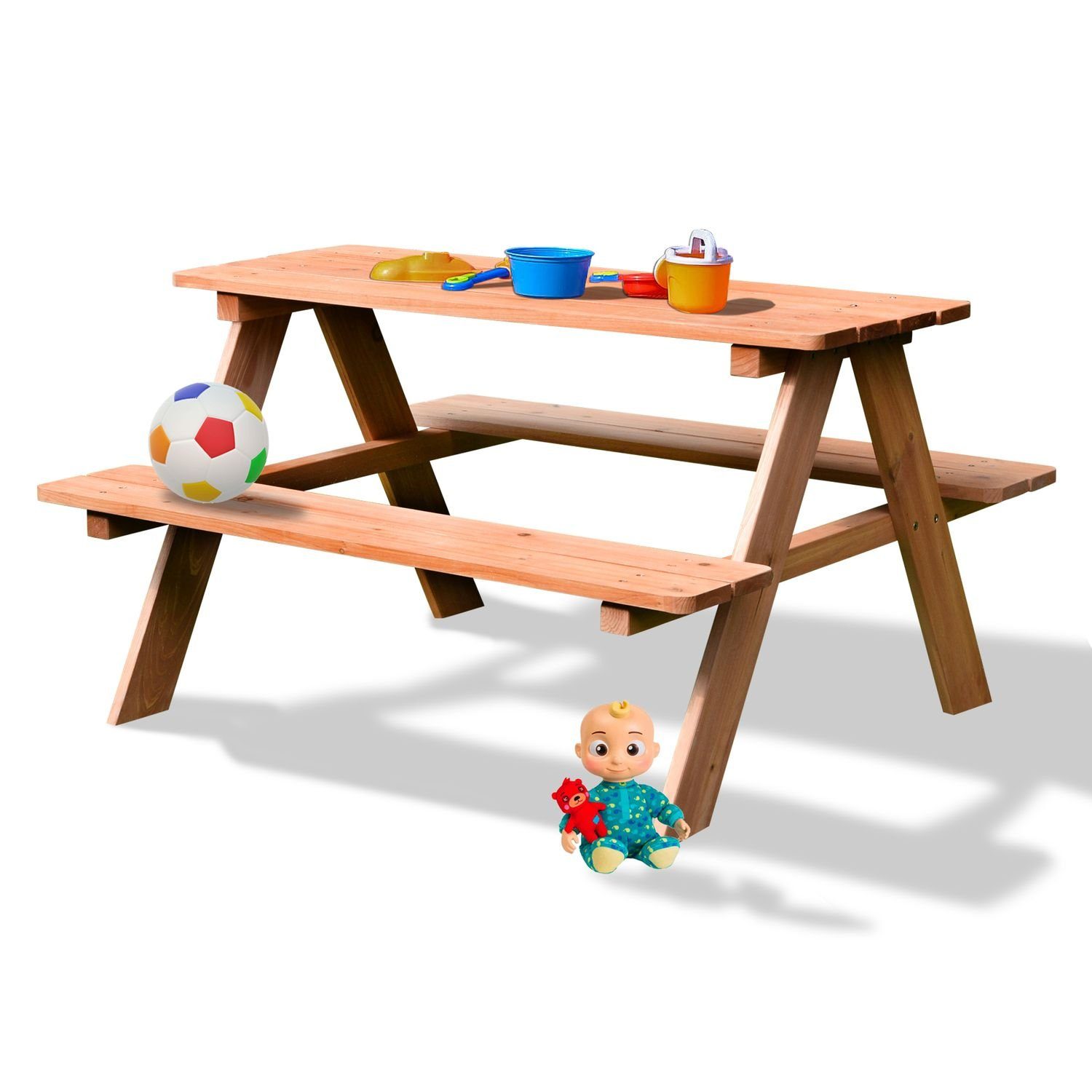 Coemo Garten-Kindersitzgruppe, (Set), 1 Tisch 2 Bänke Picknicktisch Kinder Sitzgruppe Braun