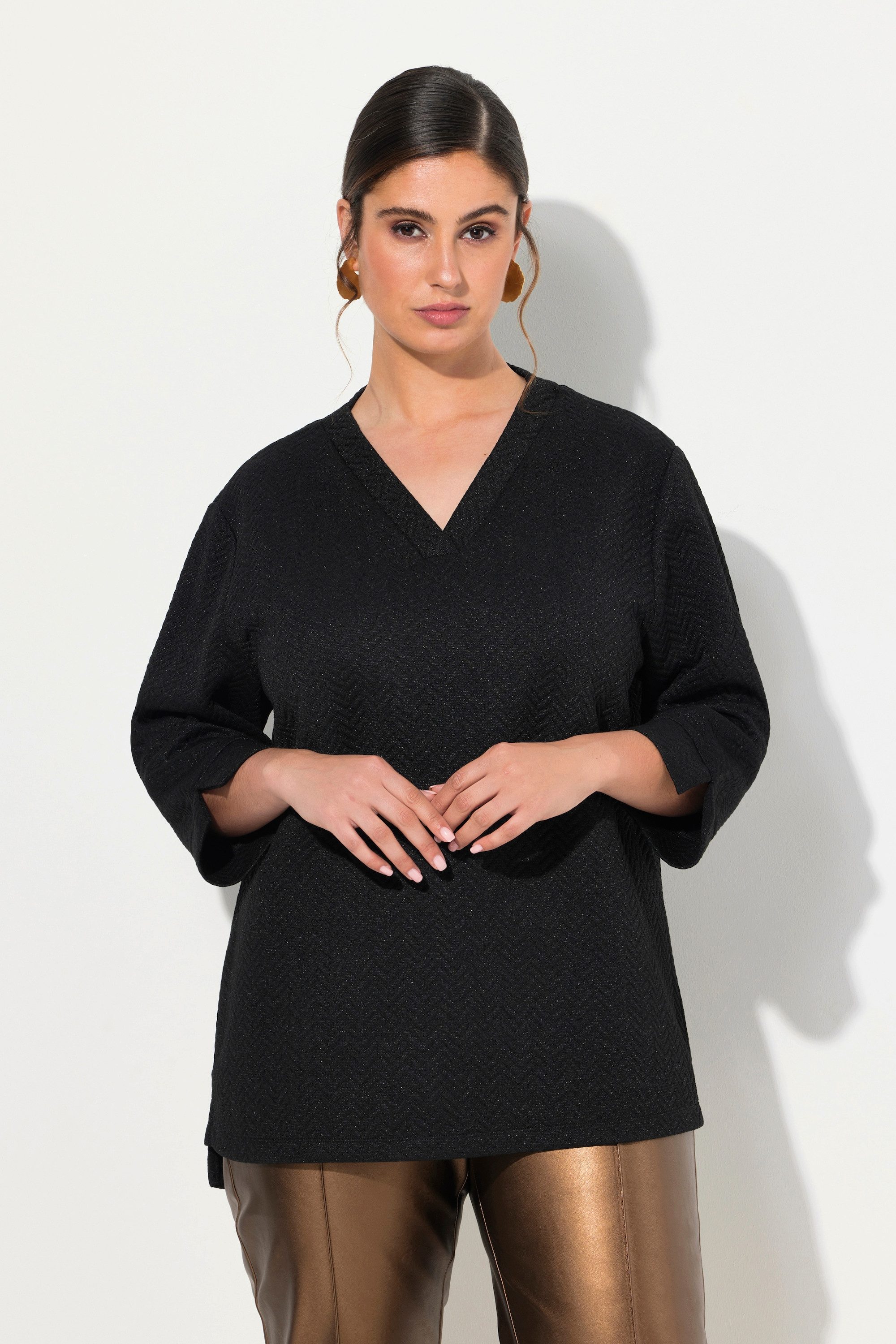 Ulla Popken Sweatshirt Sweatshirt Struktur V-Ausschnitt günstig online kaufen