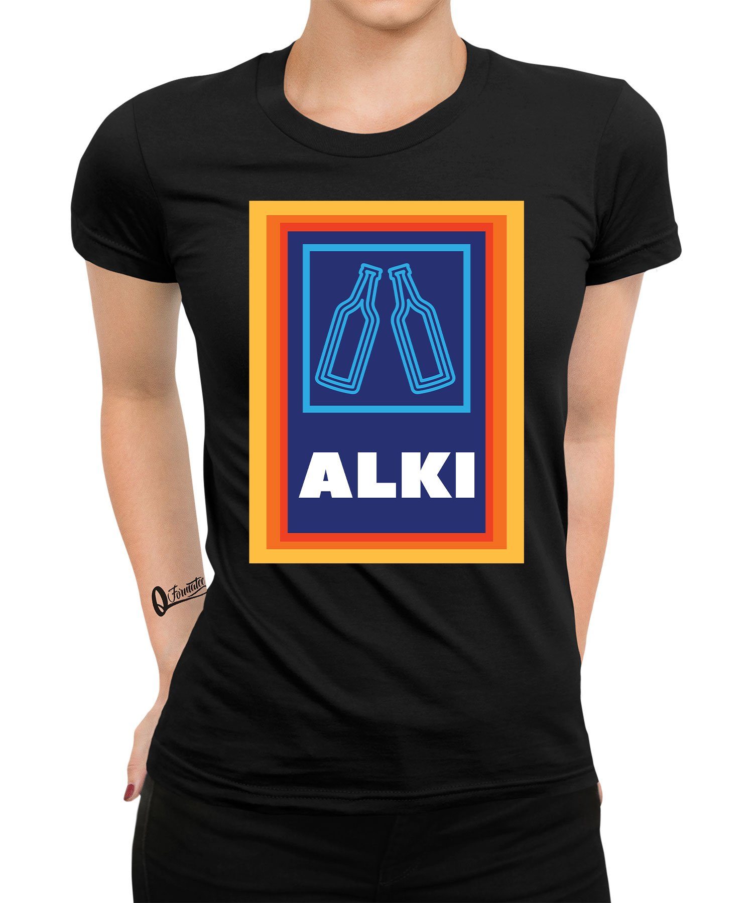 Quattro Formatee Kurzarmshirt Alki Aldi - Lustiger Spruch Statement Damen T-Shirt (1-tlg)