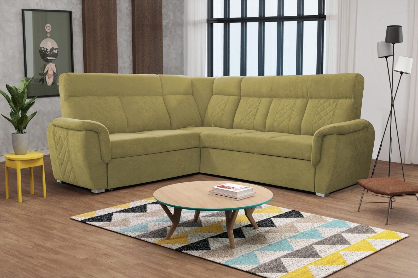 JVmoebel Ecksofa, Luxus Ecksofa L-Form Grün Möbel Rosa Moderne Design Textil Akro Polster