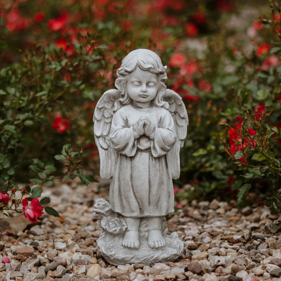 gartendekoparadies.de Gartenfigur Engel Statue stehend, Steinfigur, H. 42 cm, 7 kg, Frostsicher