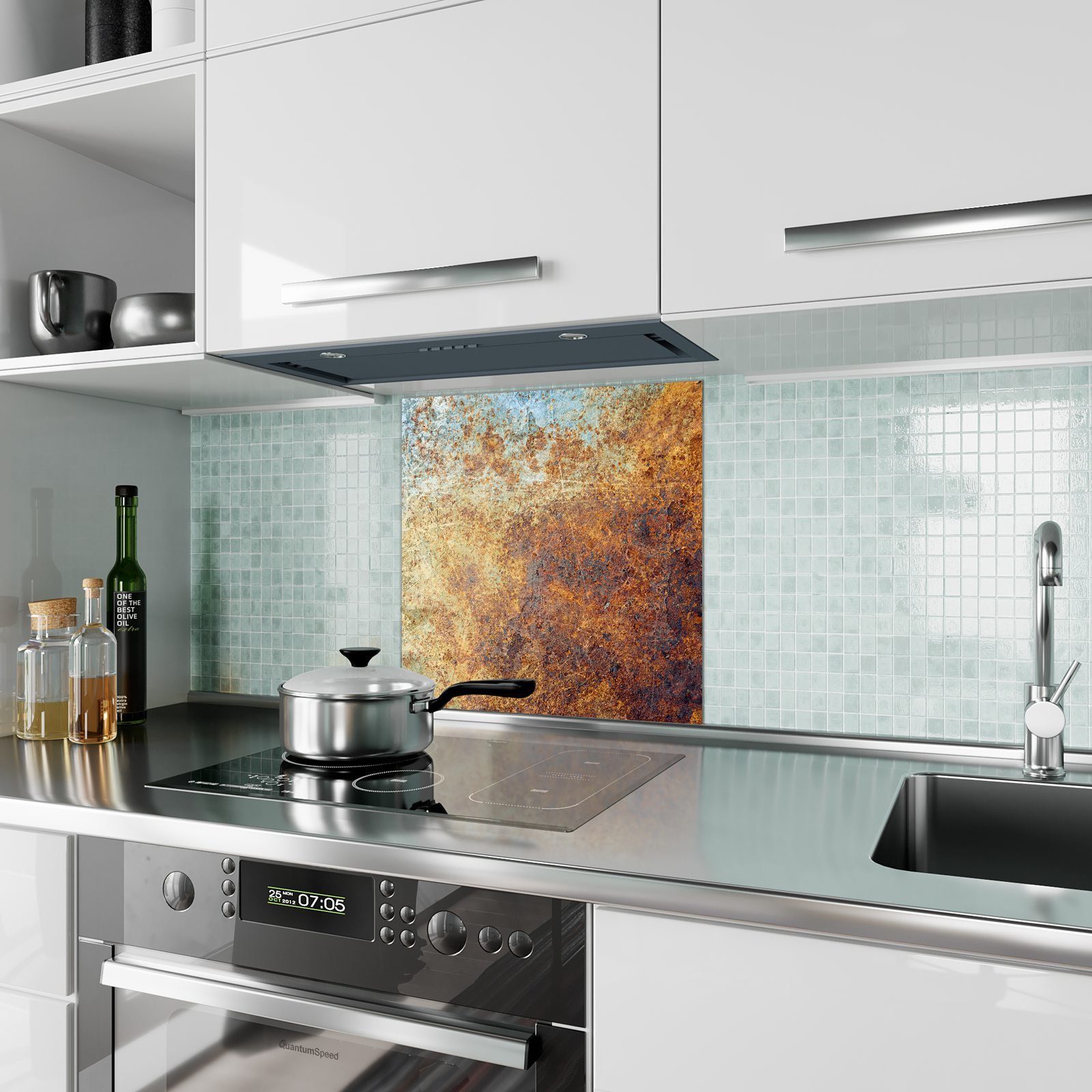 Metallhintergrund Glas Primedeco farbig Küchenrückwand Spritzschutz