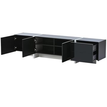 MODFU Lowboard TV-Schrank (mit farbblockierten Beinen in Hochglanz-Schwarz und Weiß), Breite:190cm