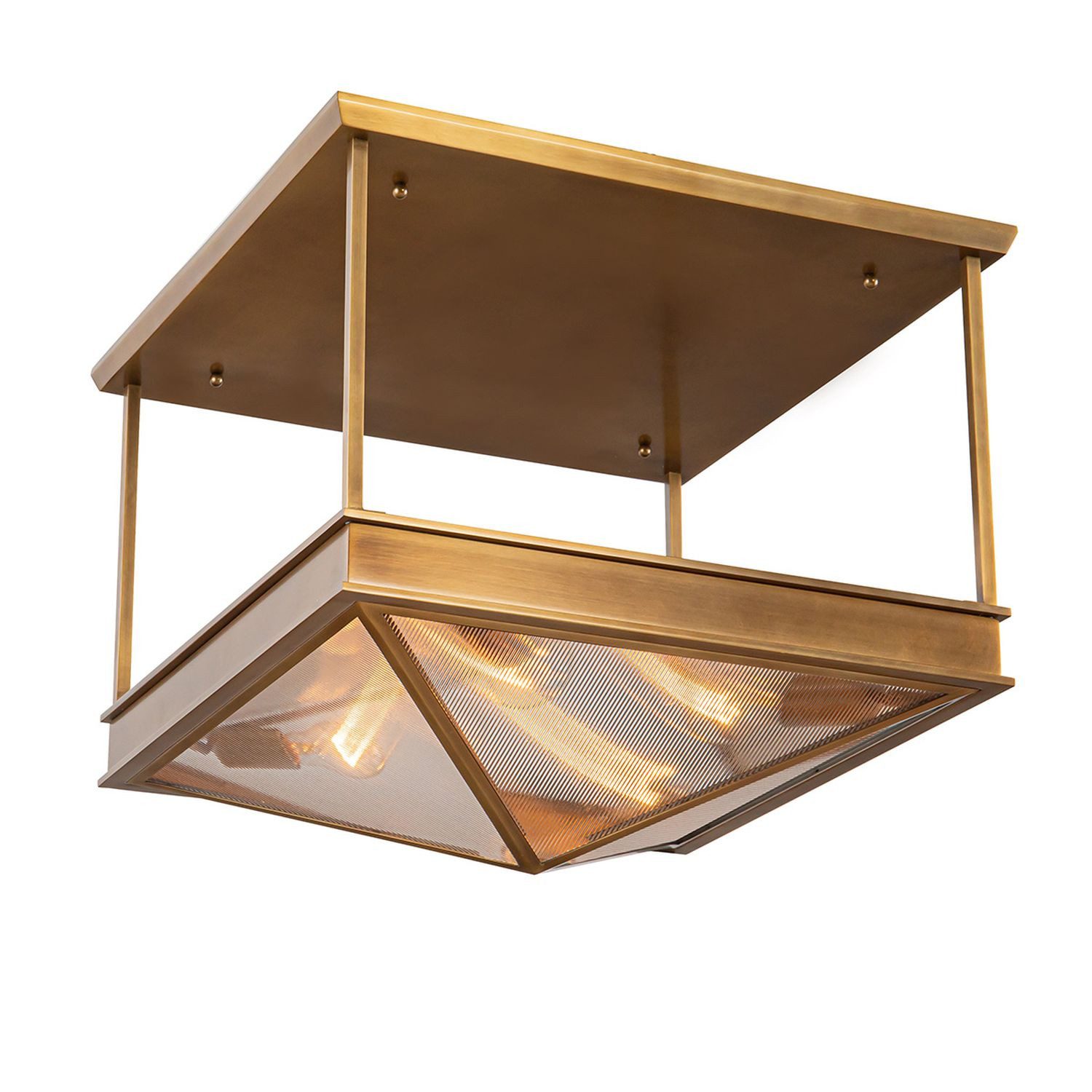 Licht-Erlebnisse Deckenleuchte ALVIAN, ohne Leuchtmittel, Riffelglas Metall B: 48.3 cm in Messing Antik 4-flammig E27 Art Déco