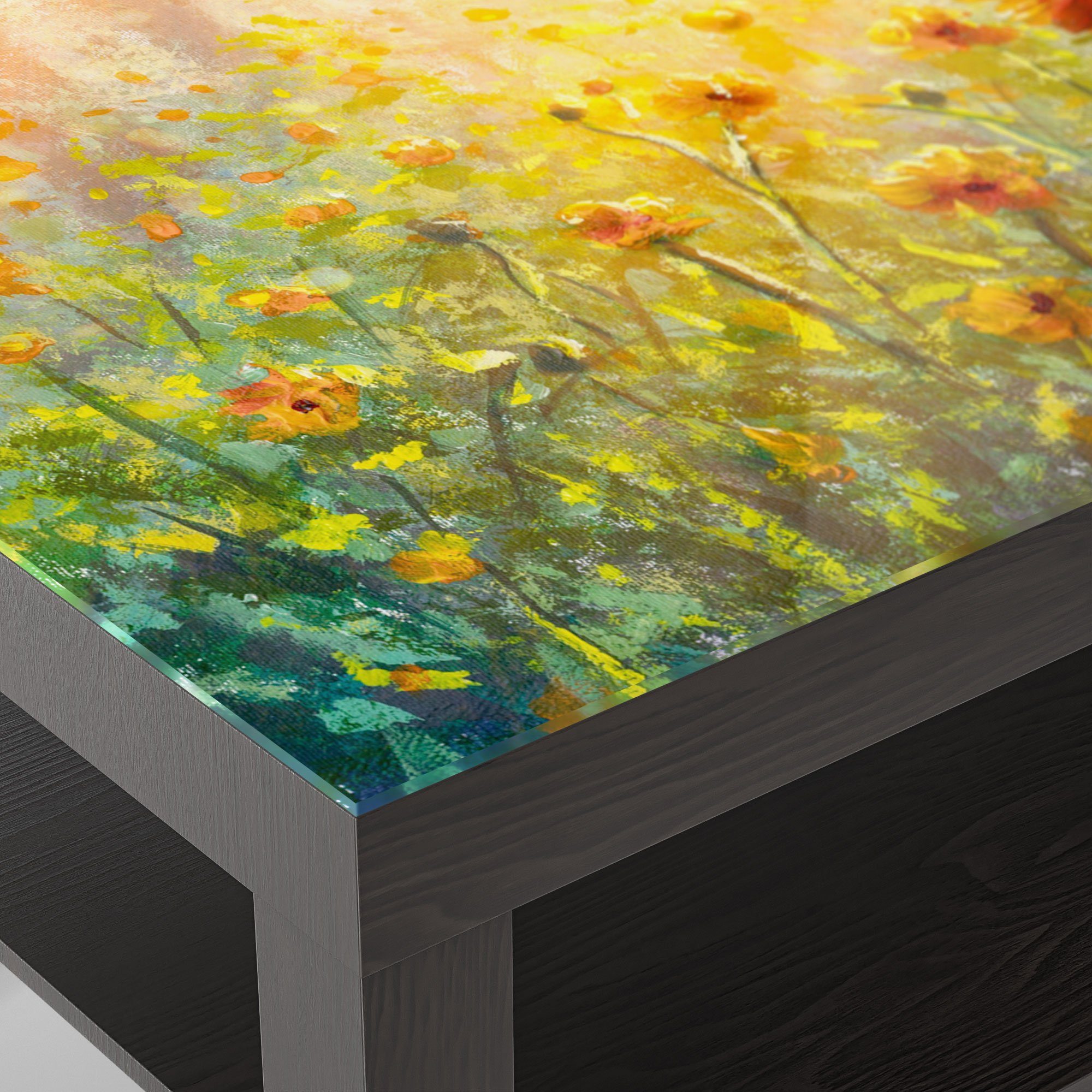 Monet-Stil', Beistelltisch Couchtisch Glastisch Glas modern DEQORI im Schwarz 'Blumenwiese