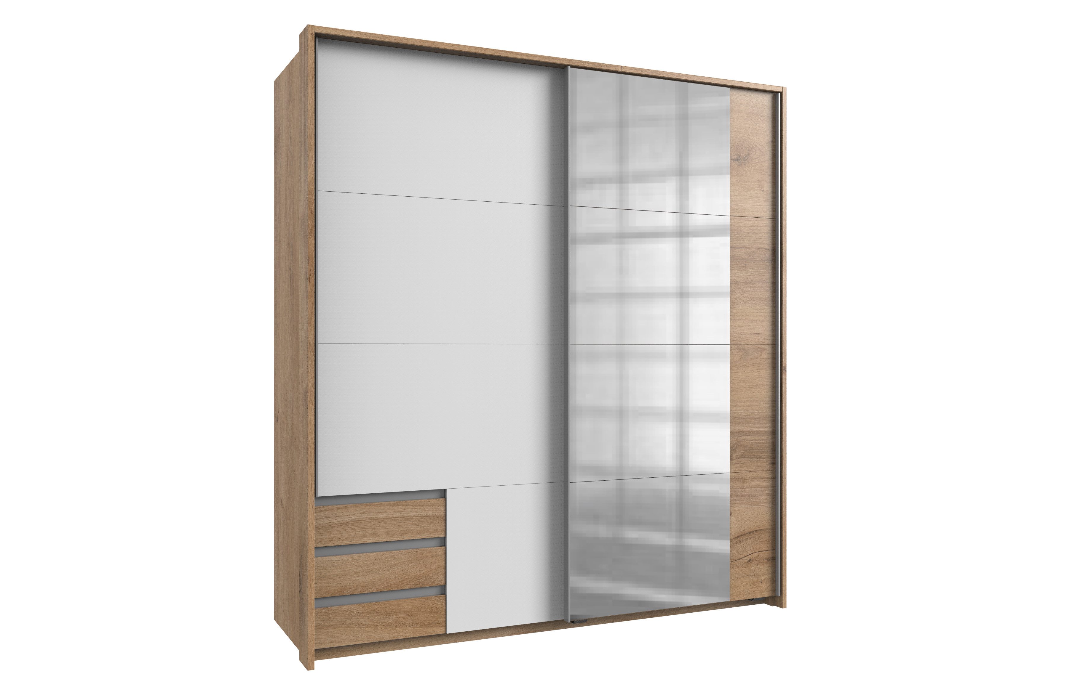 möbel-direkt.de Schwebetürenschrank Emden in Plankeneiche mit Weiß (komplett, 1-St., Kleiderschrank) Made in Germany