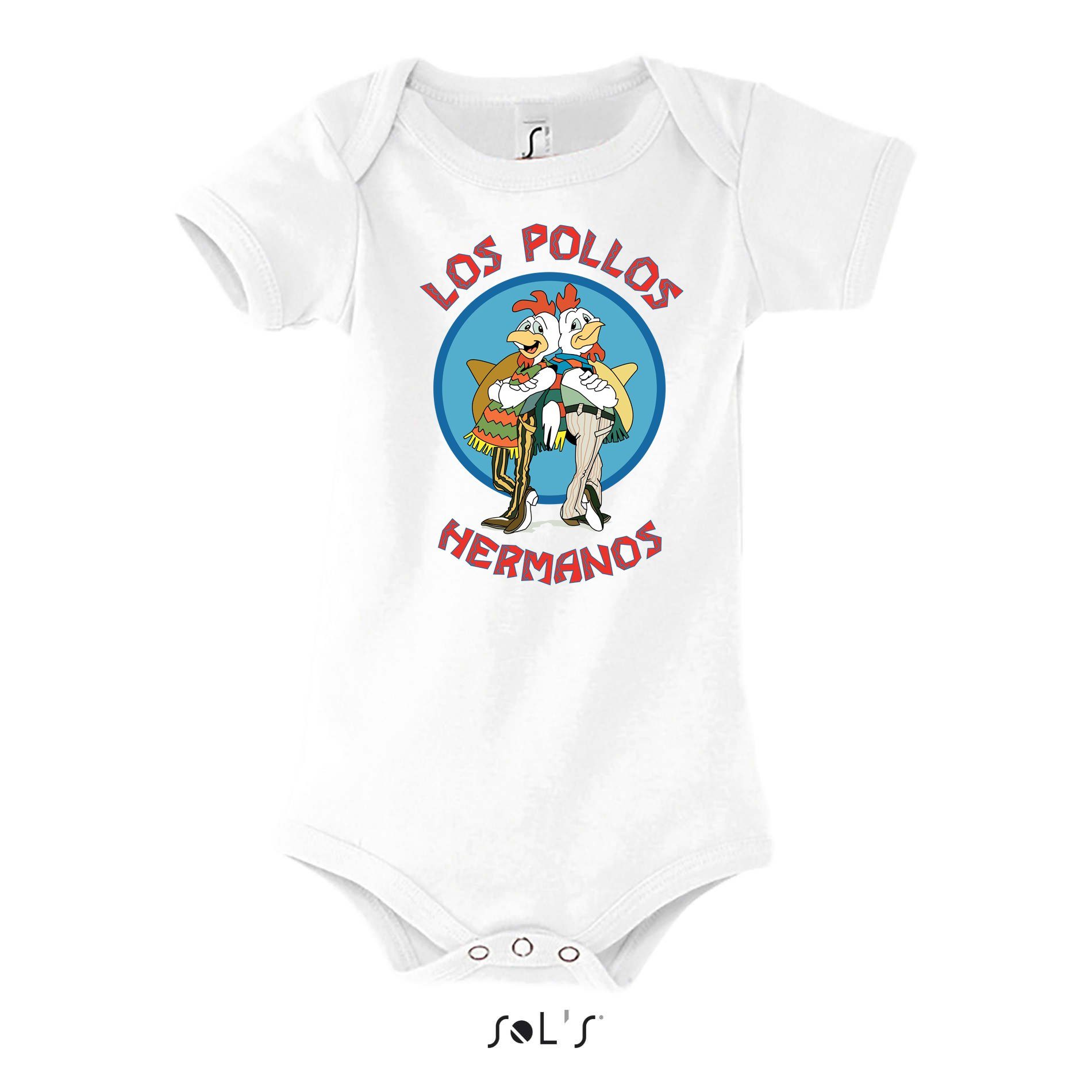 Blondie & Brownie Strampler Kinder Baby Hermanos Hühner Los Pollos mit Druckknopf