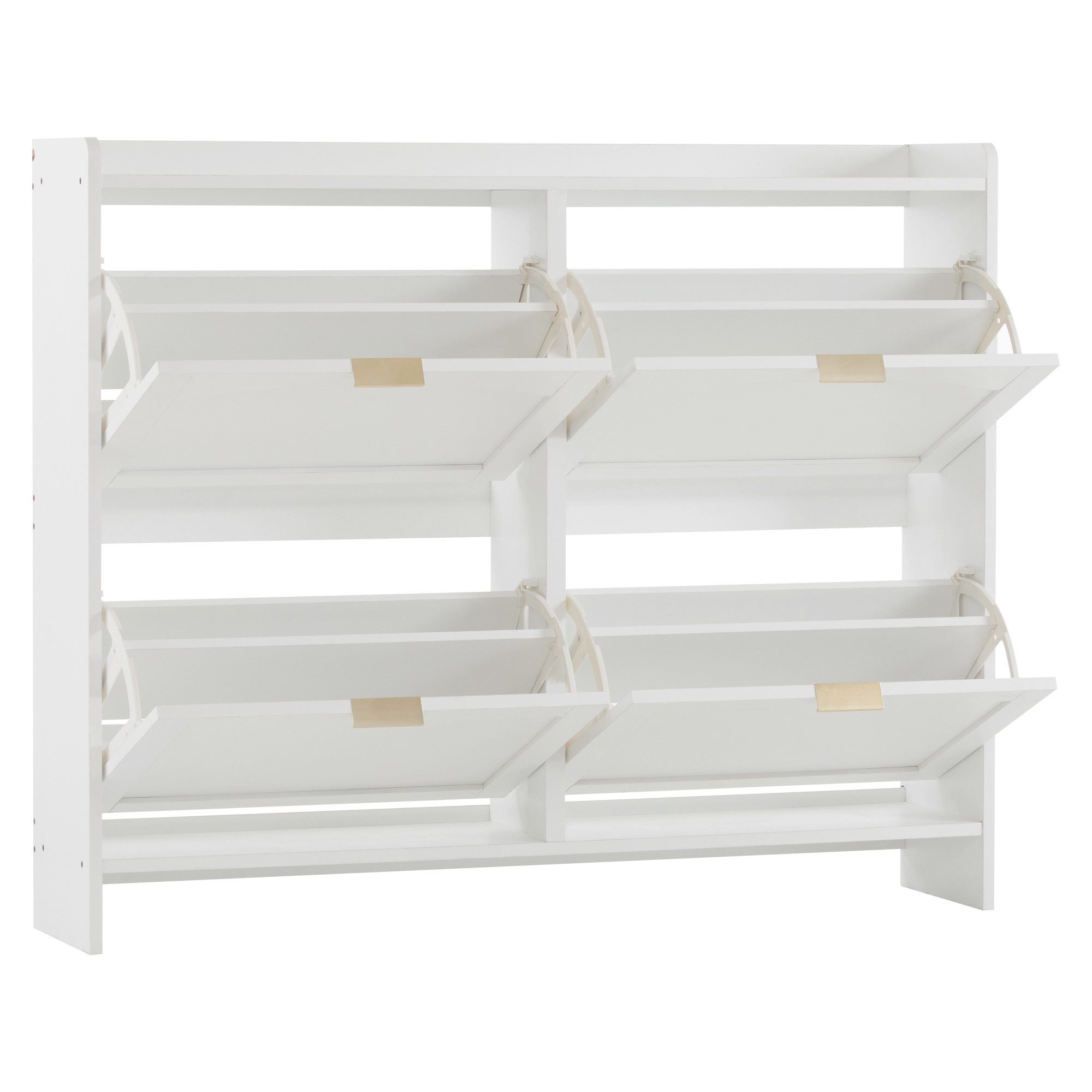 Flieks Schuhschrank (ca 24 Paar Schuhe, 1-St., B110/T24/H90 cm) Schuhregal mit 4 Klappen Schuhkipper Schuhkommode weiß