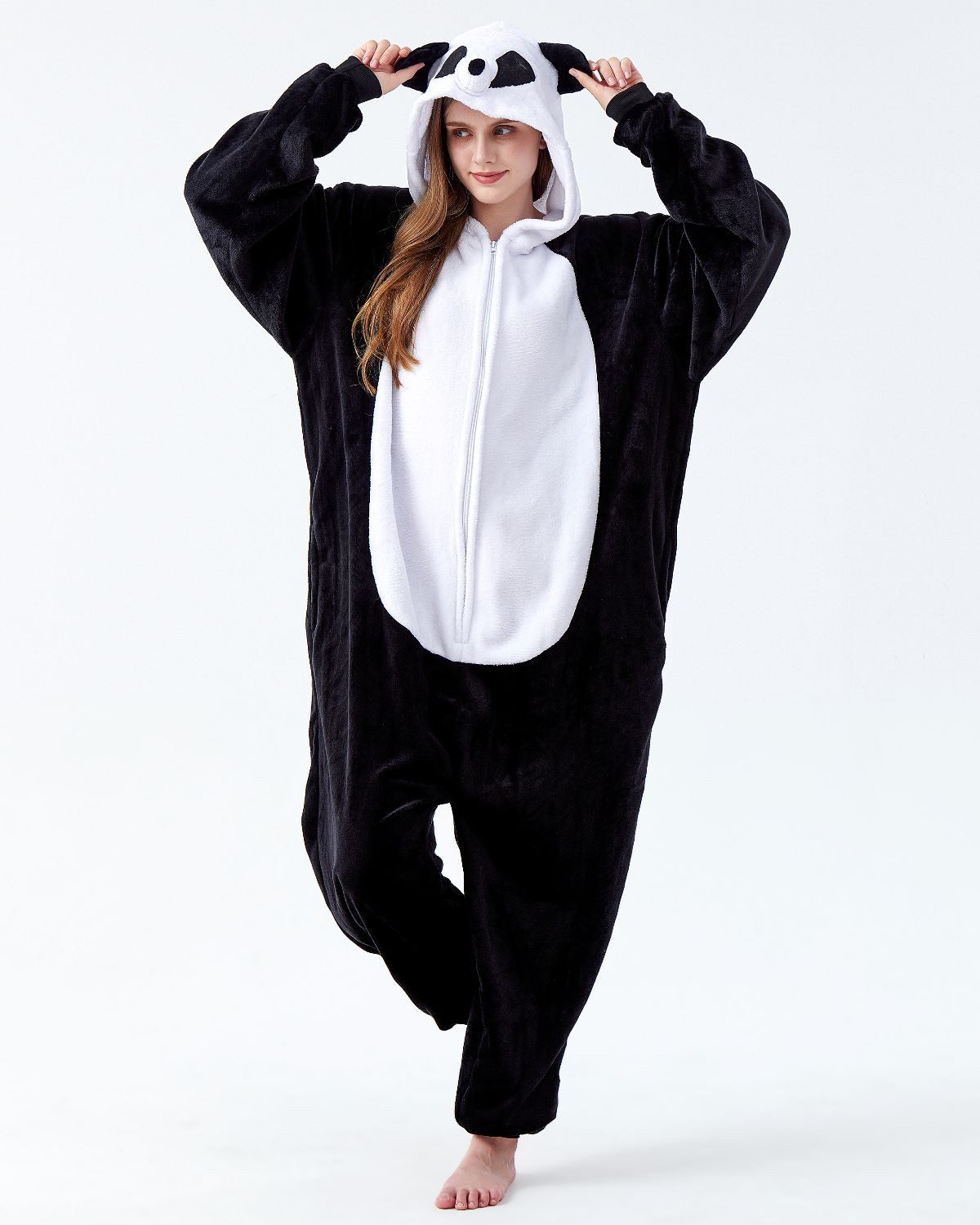 Corimori Partyanzug Onesie Ganzkörper Kostüm für Erwachsene, Panda-Kostüm Herren Karneval Fasching Tier-Kostüme Panda Pandabär,L