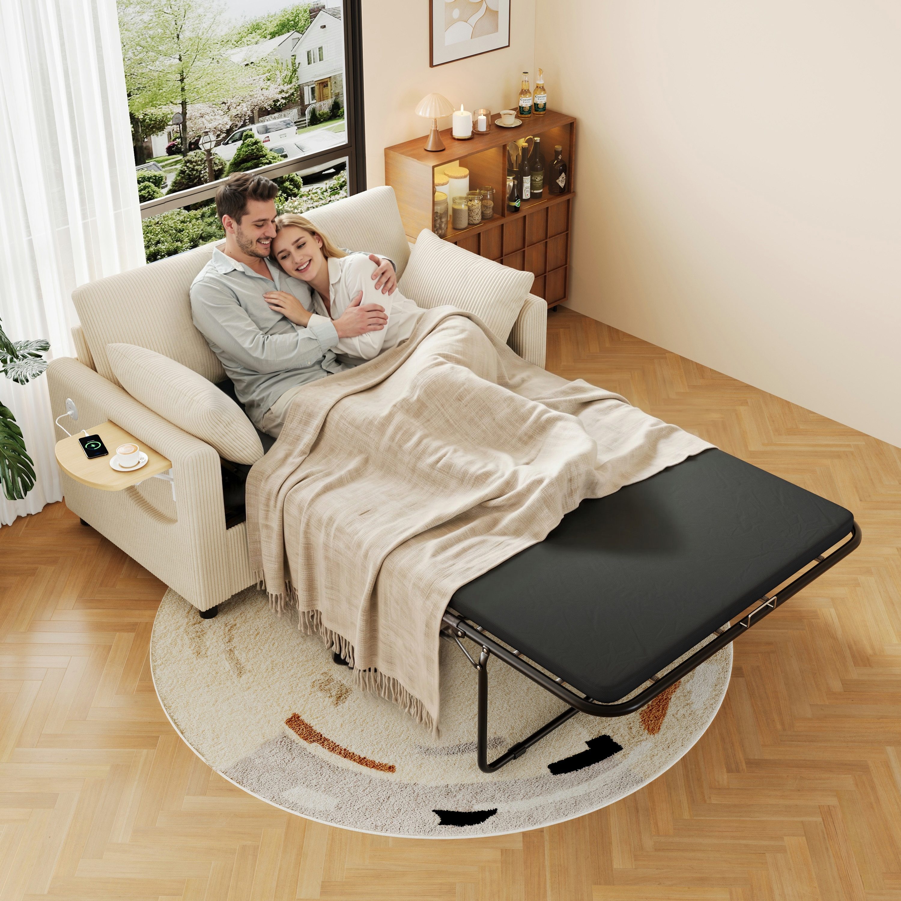 Schlafsofa mit Schlaffunktion, Sofabett mit USB-Ladeanschluss