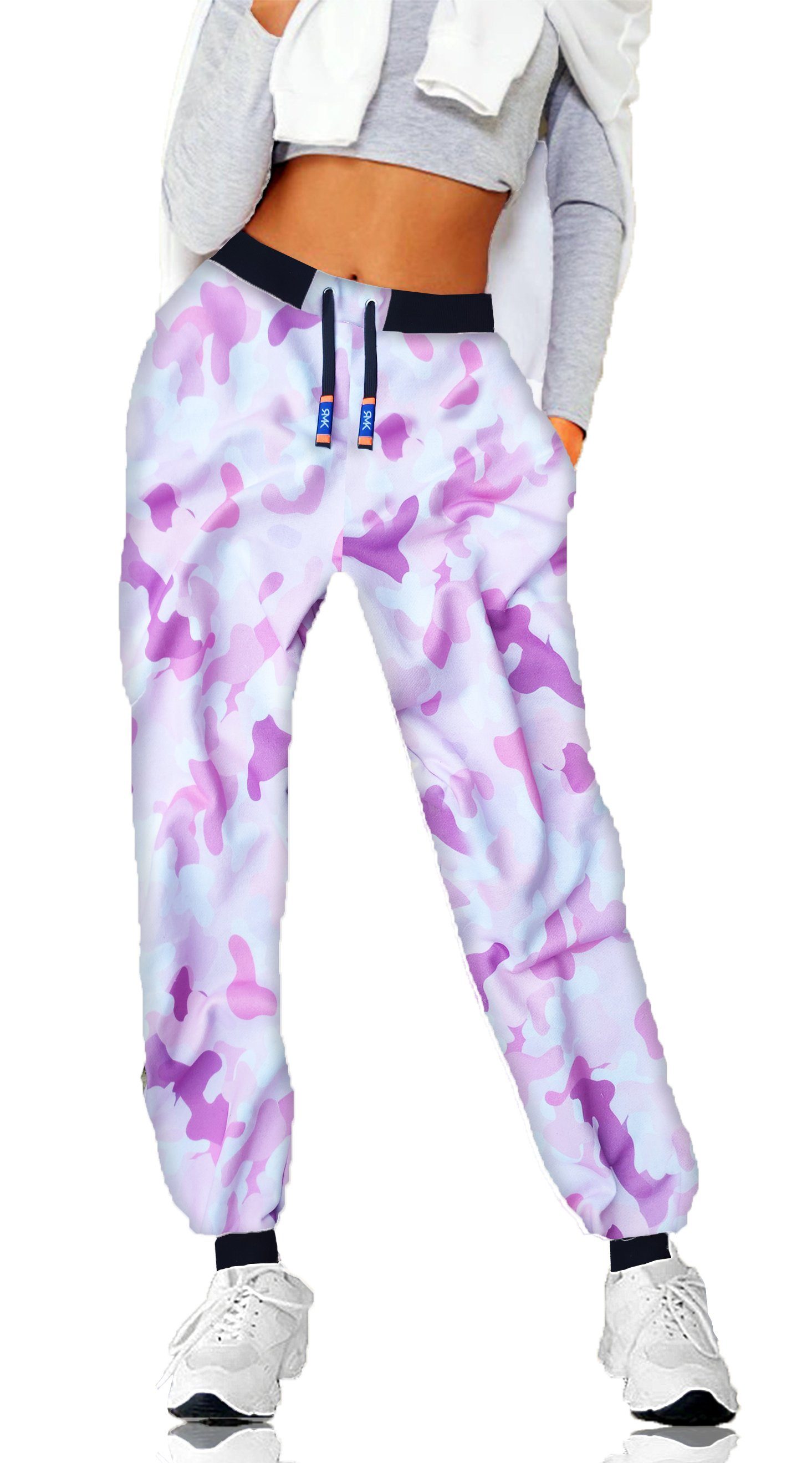 Sporthose Hose RMK Bündchen Freizeithose mit Blumen Damen Rosen Jogginghose Camou-Pink