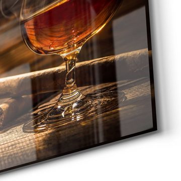DEQORI Glasbild 'Whiskeyglas und Zigarre', 'Whiskeyglas und Zigarre', Glas Wandbild Bild schwebend modern