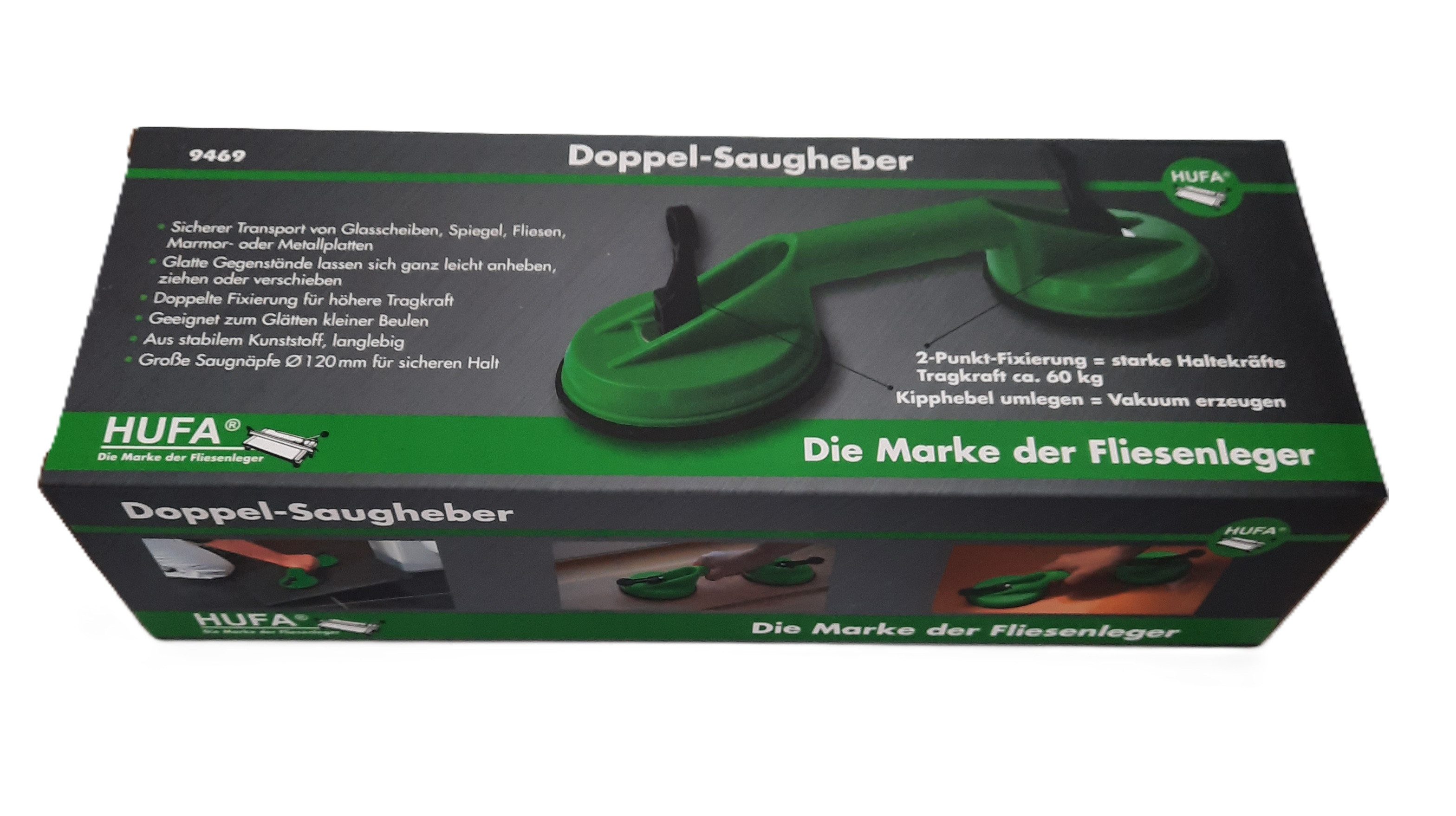 Hufa Doppelsaugheber Hufa Fliesenleger Platten Saugheber 2-fach Kunststoff Ø 112mm 60Kg, -]