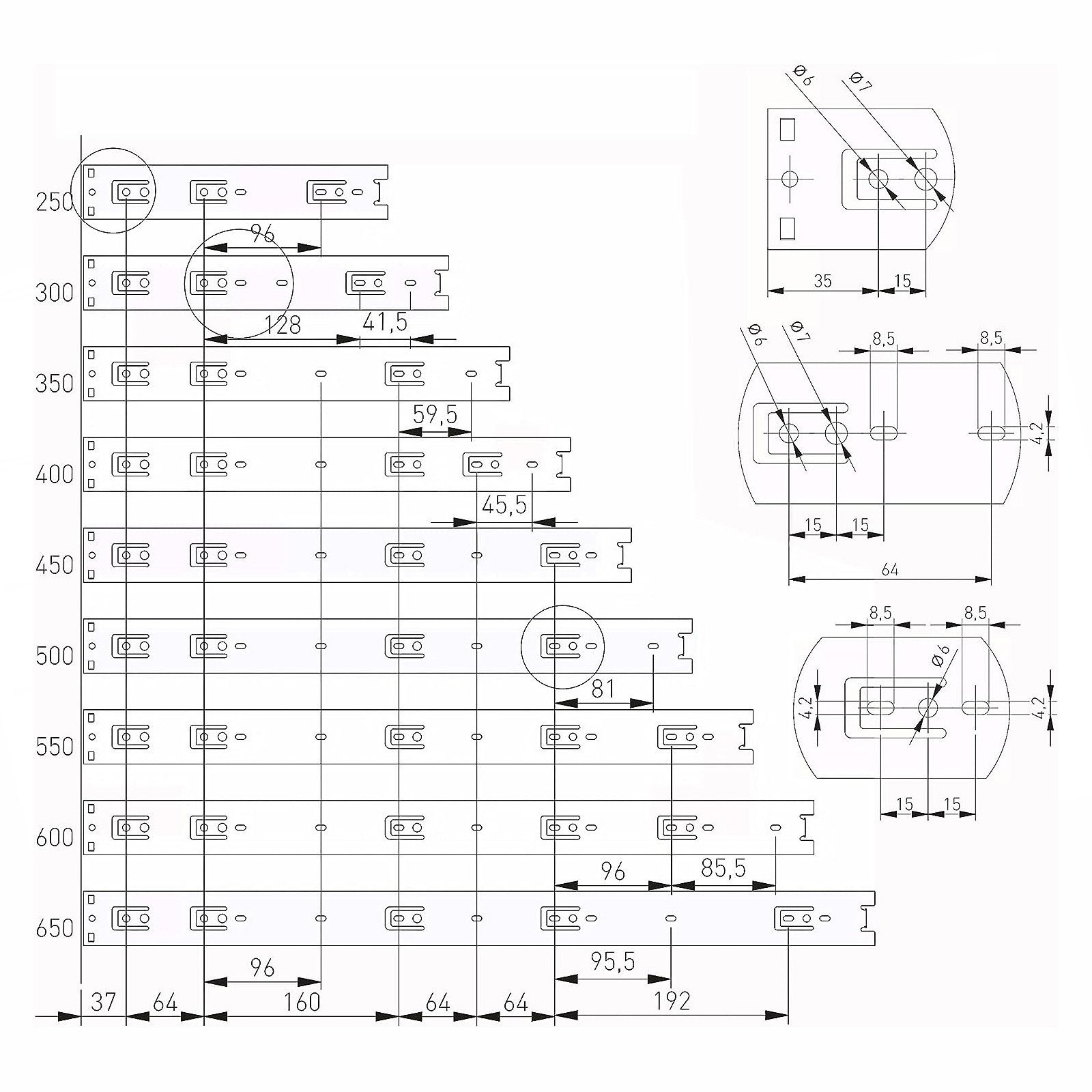 SO-TECH® kugelgelagert mm Vollauszug kg (2 250-750 KV-50-H45-NF Längen Auszug Tragkraft St), 50