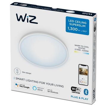 WiZ LED Panel LED Deckenleuchte in Weiß 14W 1300lm 242mm, keine Angabe, Leuchtmittel enthalten: Ja, fest verbaut, LED, warmweiss, LED Panele