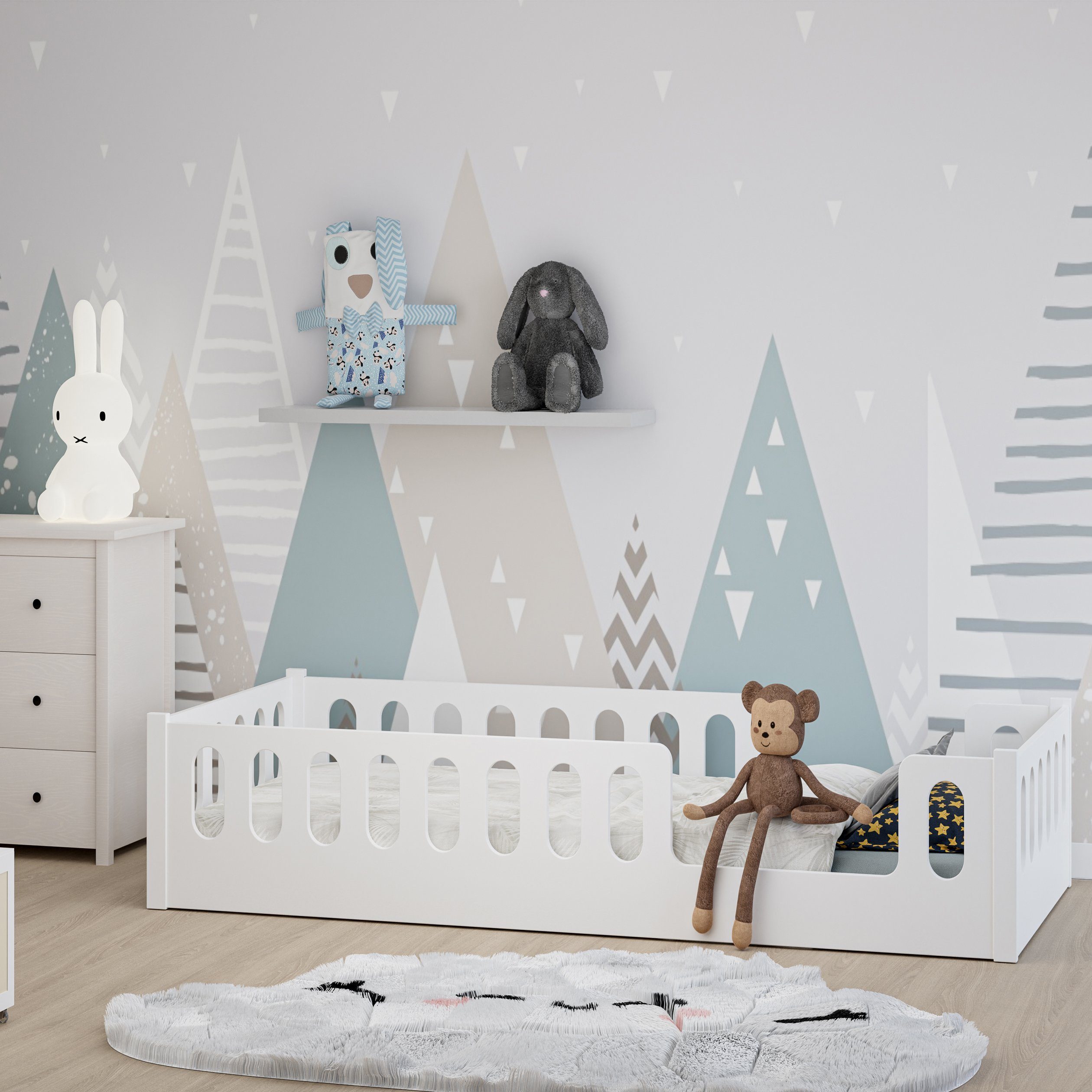 CADANI Kinderbett Monte 80x160 cm - 140x200 cm weiß (abnehmbarer Rausfallsc günstig online kaufen