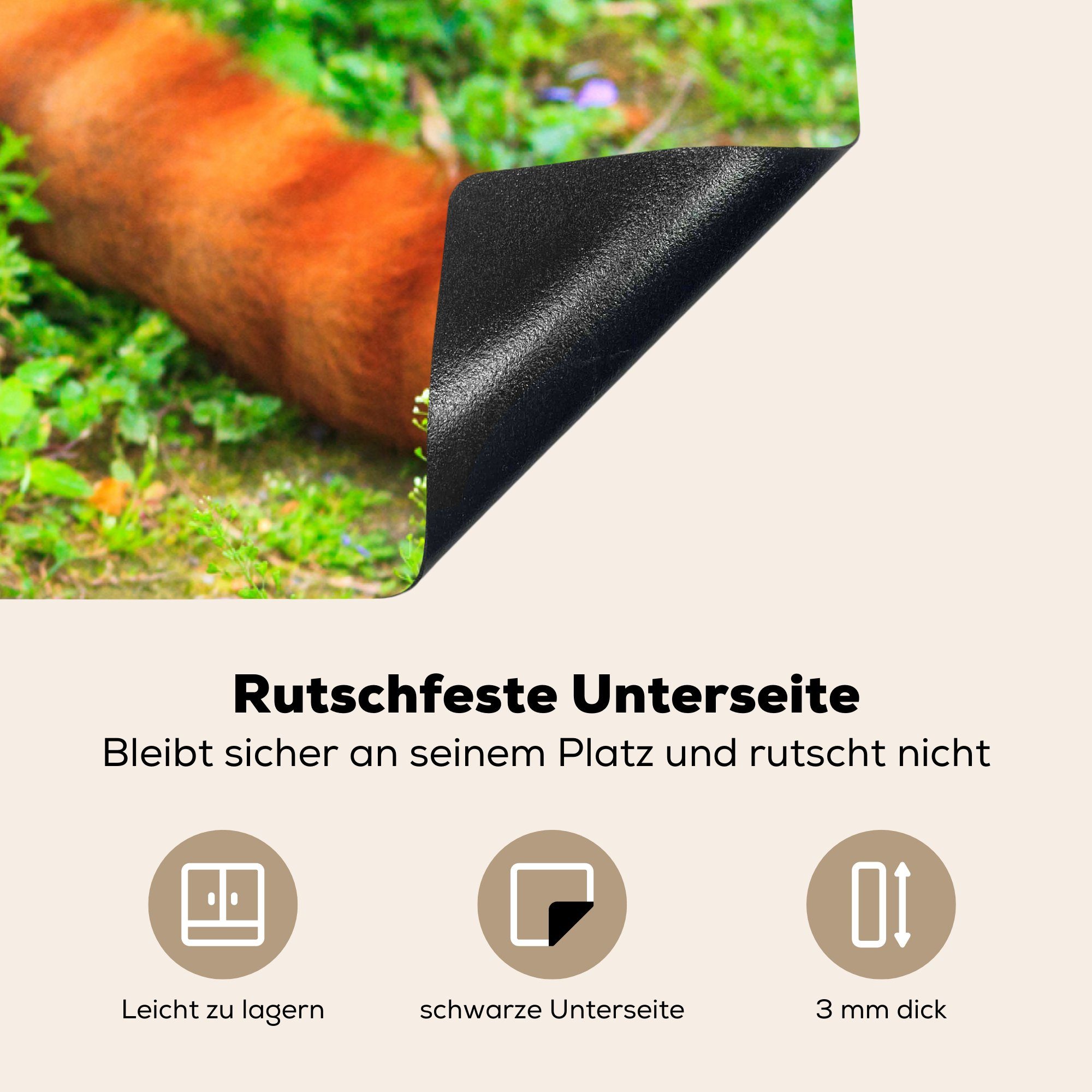 Arbeitsplatte cm, für (1 Grün Panda küche MuchoWow Roter Vinyl, Herdblende-/Abdeckplatte - - 83x51 Gras, tlg), Ceranfeldabdeckung,