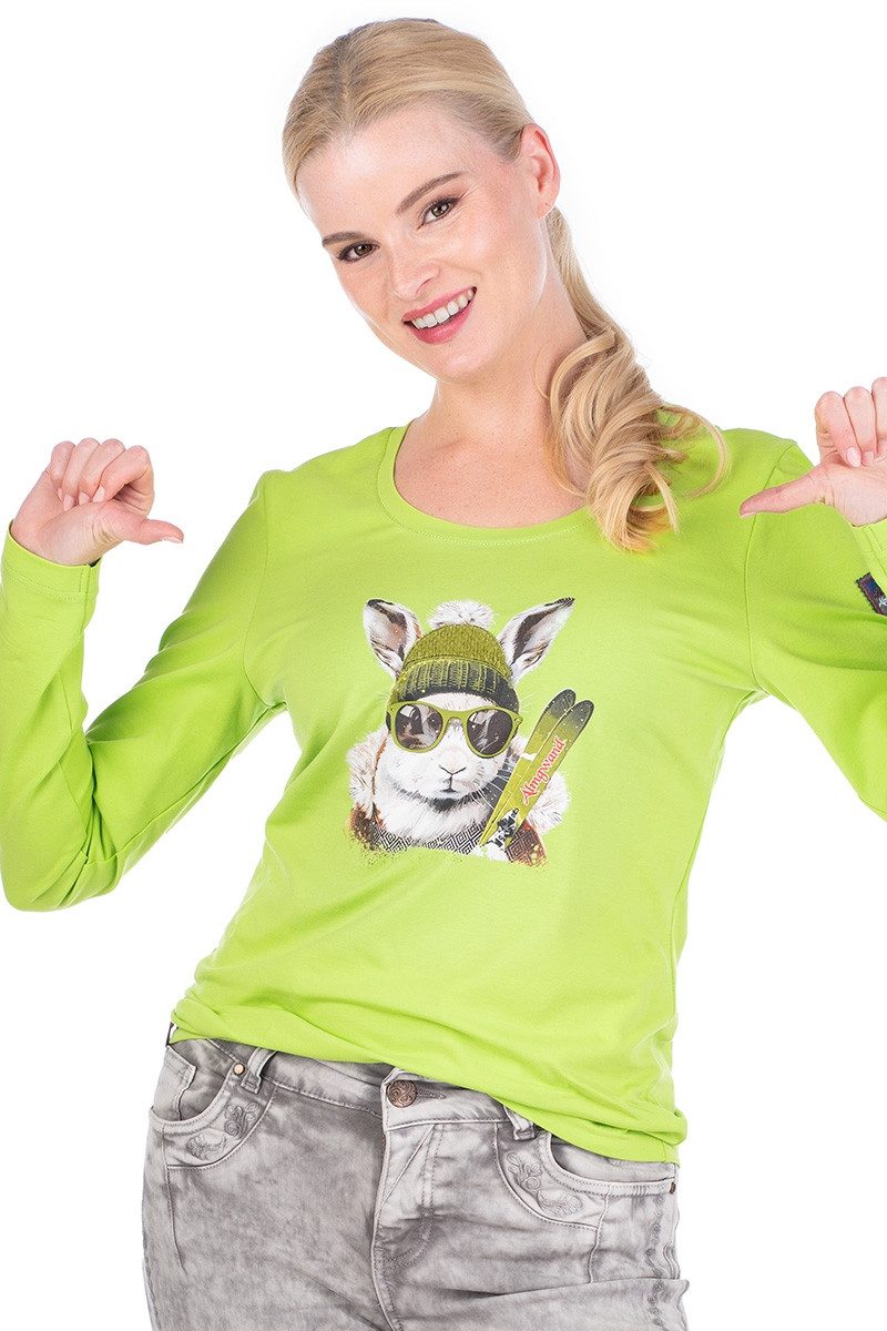Almgwand Trachtenshirt Longsleeve Damen - TASCHACHALM - apfelgrün