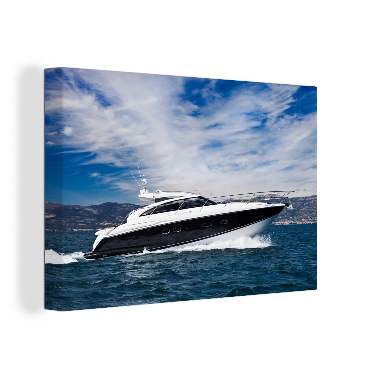 OneMillionCanvasses® Leinwandbild Schnellboot auf dem Meer, (1 St), Wandbild Leinwandbilder, Aufhängefertig, Wanddeko, 30x20 cm