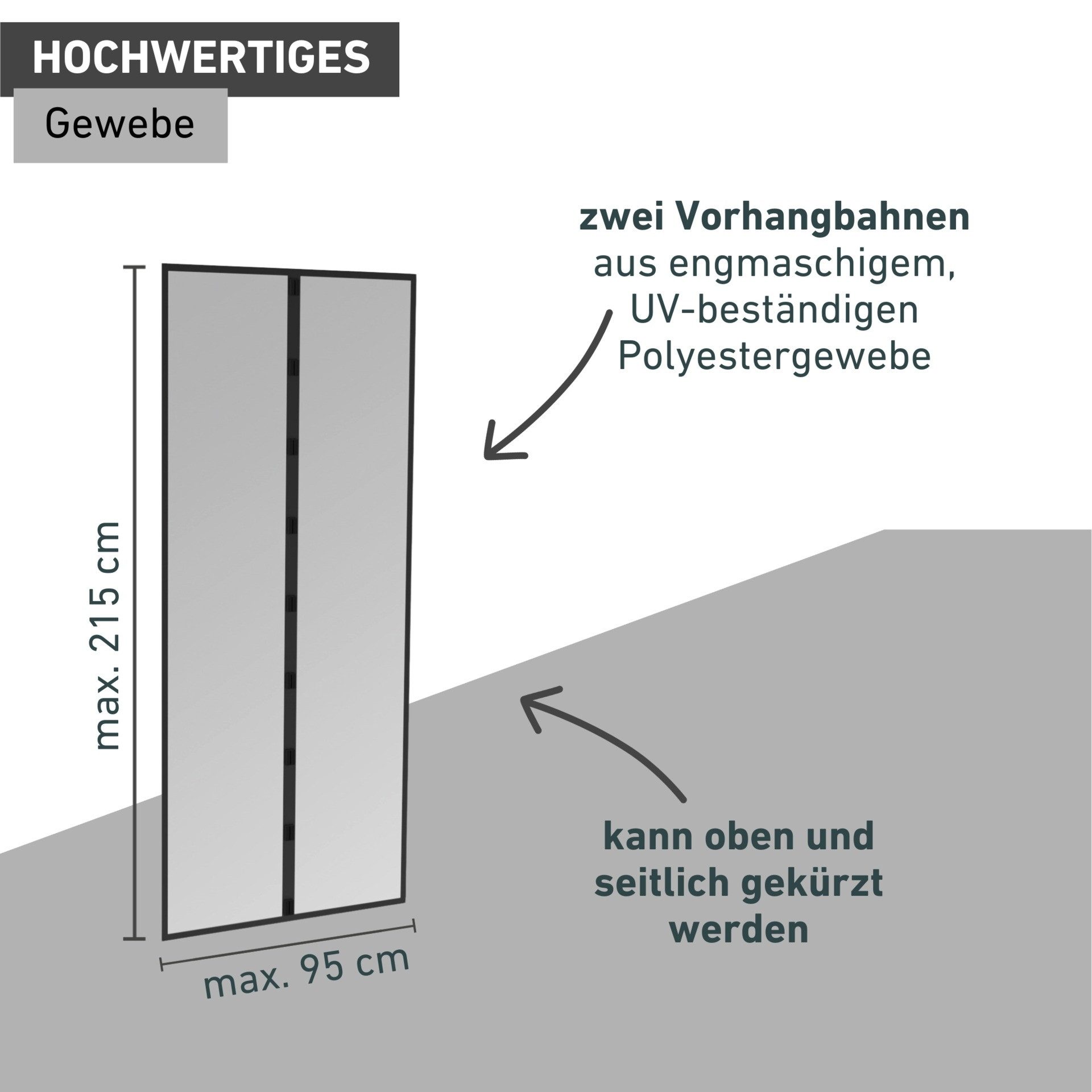 Windhager Insektenschutz-Vorhang Basic für Balkon- und Terrassentüren, Fliegengitter Magnetvorhang, (Packung, 1-St), Insektenschutz mit Magneten, ohne bohren, 95 x 215 cm, anthrazit