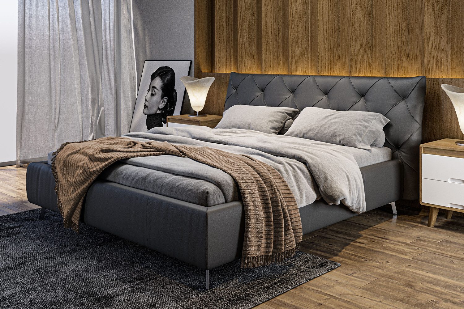 KAWOLA Polsterbett ANNY, Leder oder Velvet, verschiedene Größen und verschiedene Farben