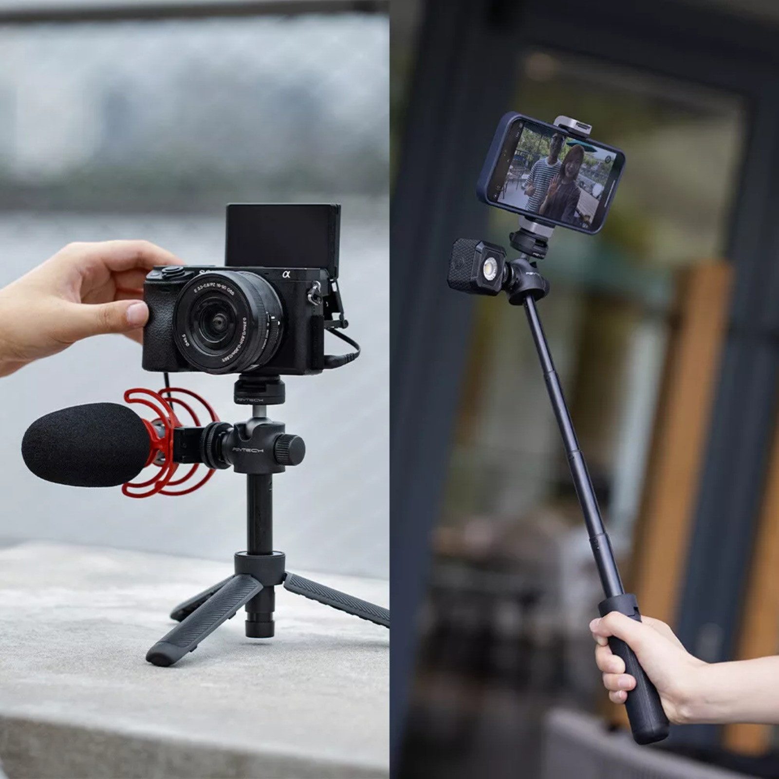 PGYTECH Selfie-Stick 47cm Selfie Stick für GoPro 12 Insta360 Go3 X3 Teleskop stativ