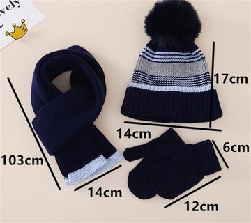 Dekorative Mütze & Schal Baby Warm Mütze Set mit Warme Schal & Handschuhe Set (3-tlg) 3 in 1 Kinder Warme Set Schal Mütze und Handschuhe