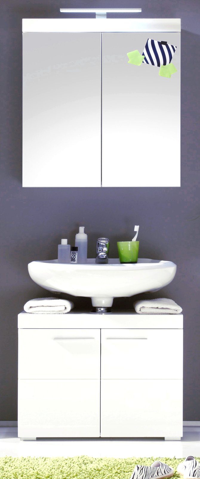 trendteam Badmöbel-Set Amanda, (Badezimmer 2-teilig in weiß, 60 x 185 cm), Hochglanz