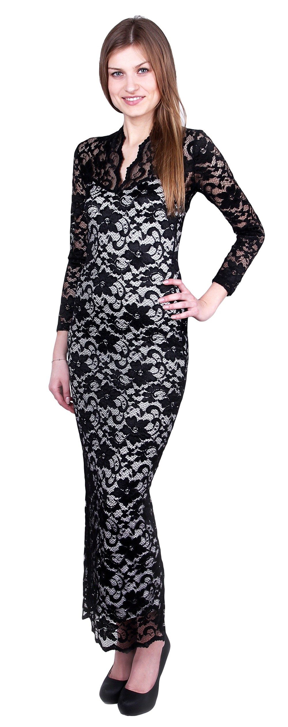 Spitzenkleid Maxi-Kleid Spitze Schwarz kontrastierendes Innenfutter 4XL