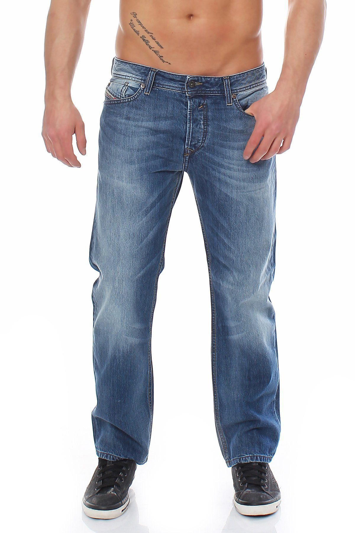 Blau, 0RB04 Herren ohne Anteil Used-Look, Dezenter 5-Pocket-Style, Diesel Waykee Stretch Regular-fit-Jeans