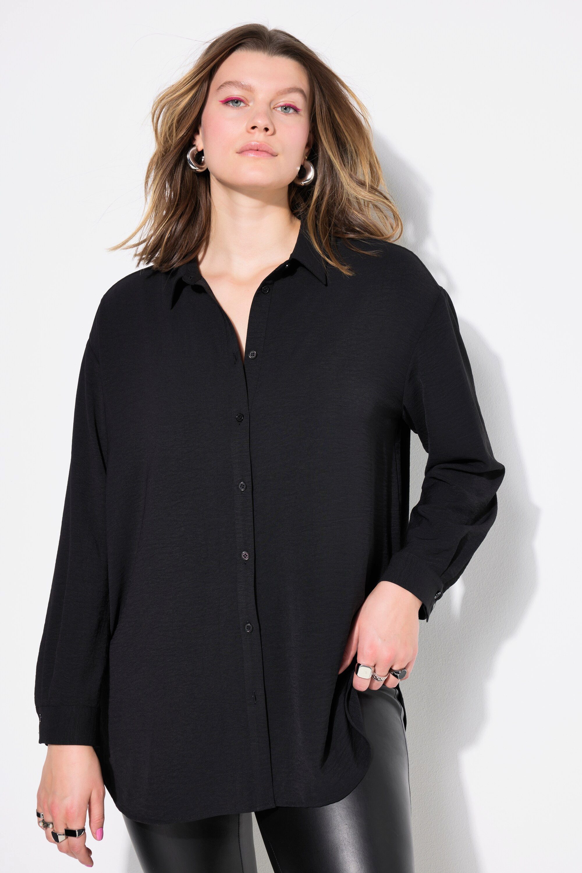 Hemdbluse Hemdbluse oversized Krepp Langarm