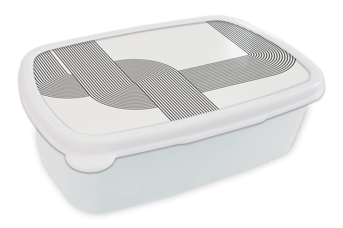 MuchoWow Lunchbox Schwarz - Weiß - Linie, Kunststoff, (2-tlg), Brotbox für Kinder und Erwachsene, Brotdose, für Jungs und Mädchen