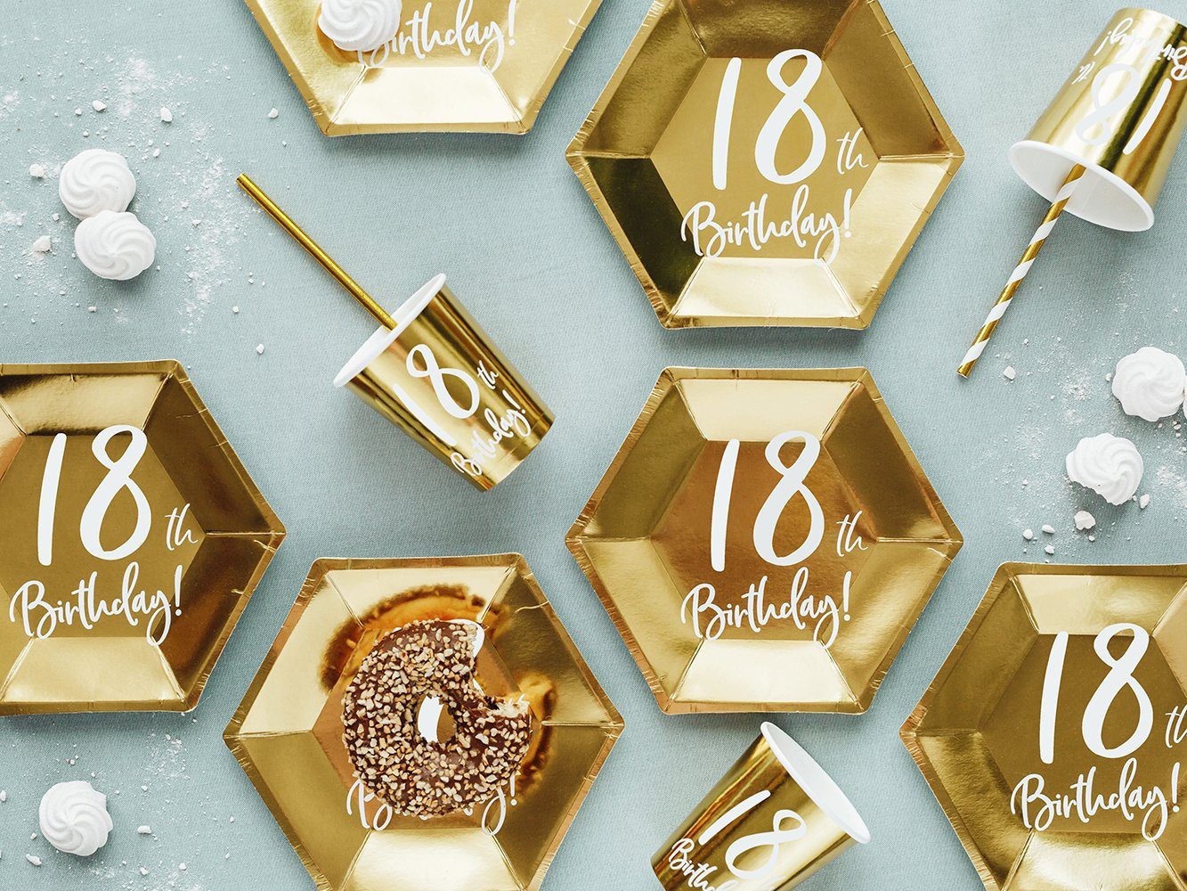 partydeco Pappteller, Pappteller 18th Birthday! 20cm gold 6er Set