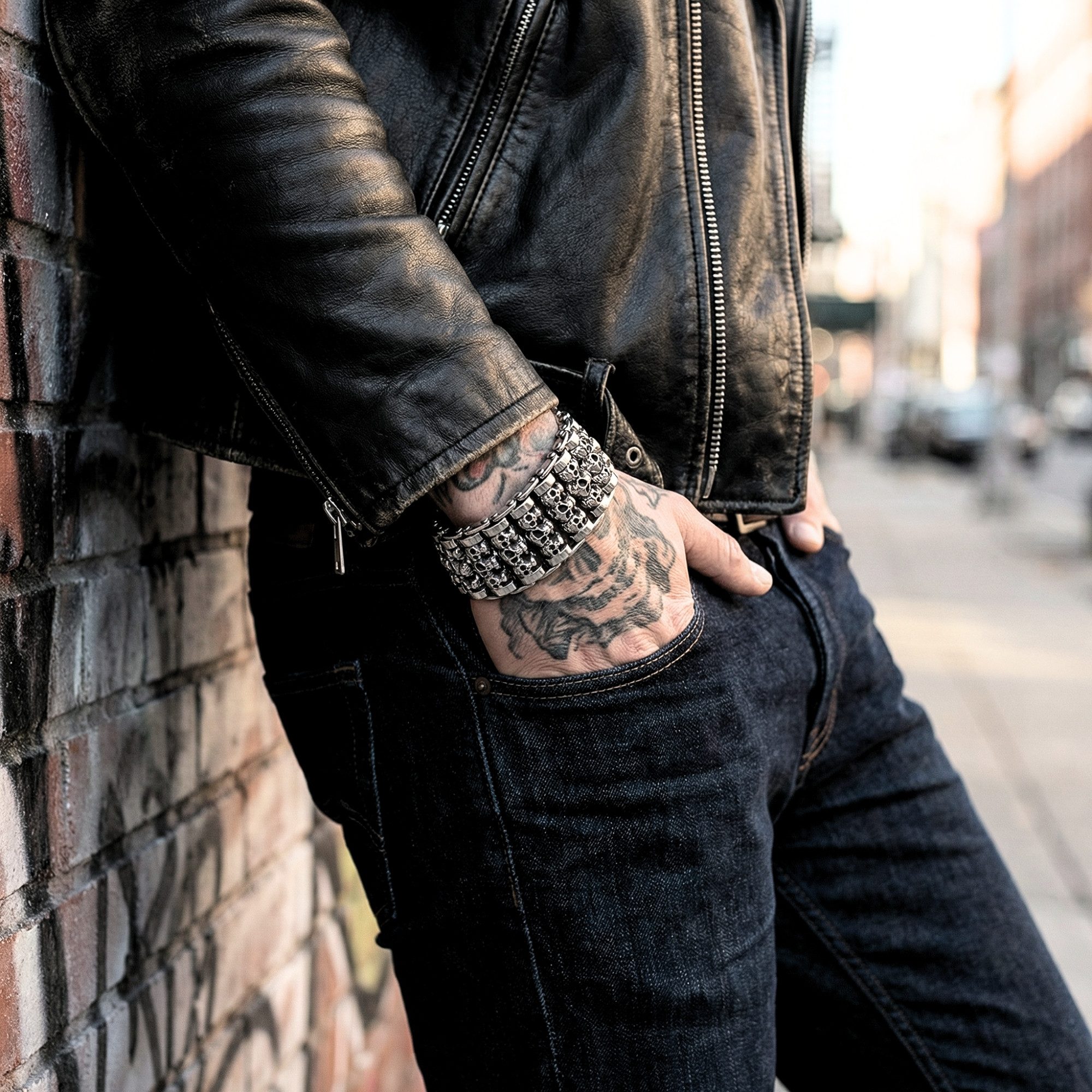UNIQAL.de Edelstahlarmband Panzerarmband Herren "SILVER SKULL" Edelstahlarmband, (Edelstahl, Casual Style, Biker, Türsteher, Handgefertigt in Germany)