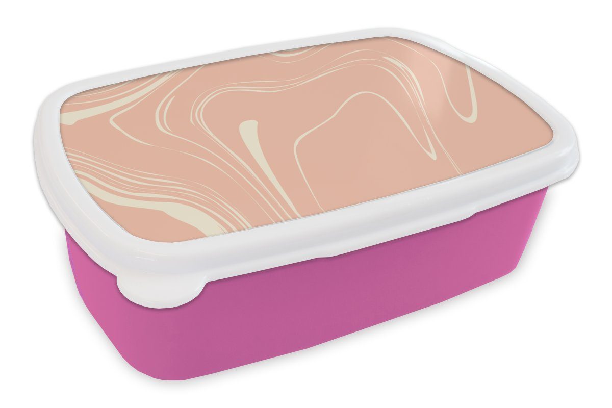 MuchoWow Lunchbox Marmor - Lachs - Gelb, Kunststoff, (2-tlg), Brotbox für Erwachsene, Brotdose Kinder, Snackbox, Mädchen, Kunststoff rosa