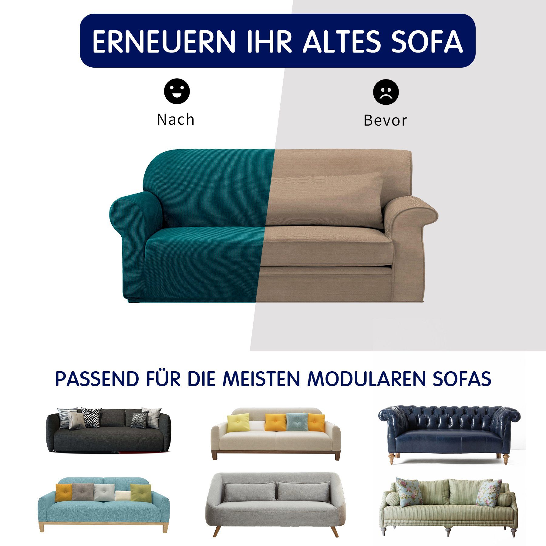 Dehnbarer Sofabezug, blaugrün 1 Stoff Sitzer SUBRTEX, Sofahusse waschbarer