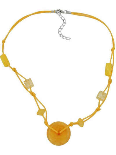 Gallay Perlenkette 30x11mm Kunststoffperle Scheibe gelb-seidig glänzend Kordel gelb 50cm (1-tlg)