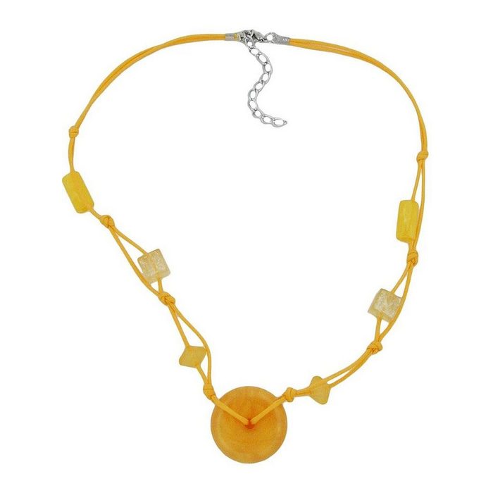 Gallay Perlenkette 30x11mm Kunststoffperle Scheibe gelb-seidig glänzend Kordel gelb 50cm